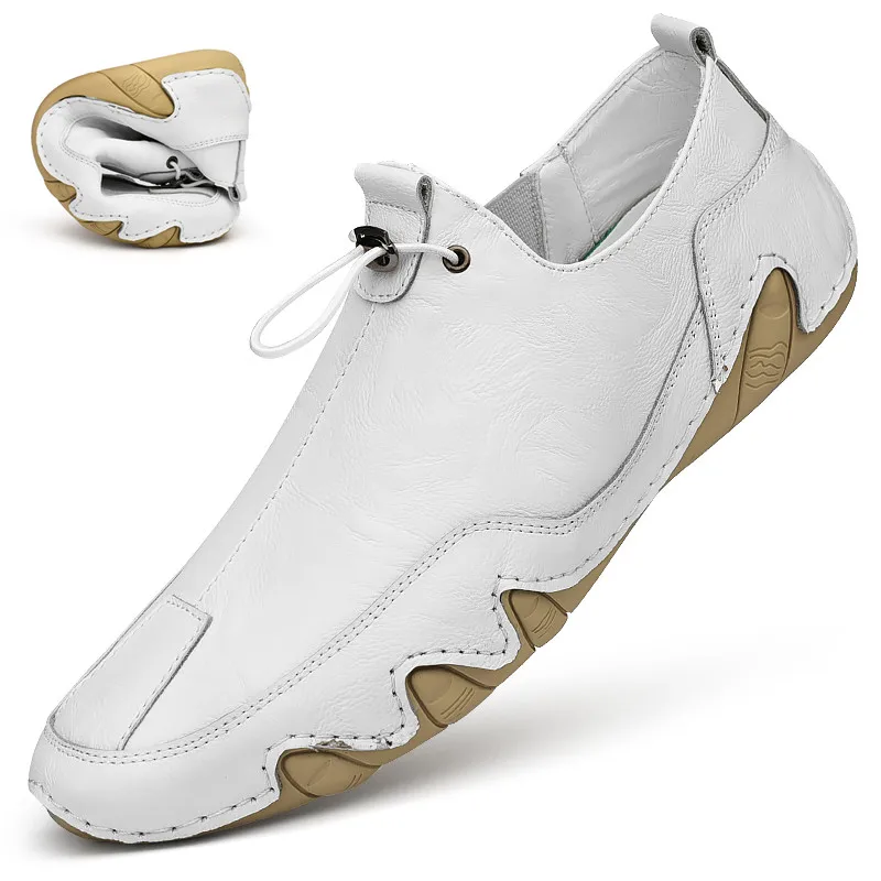 

Мужские повседневные кожаные туфли, уличные лоферы, без застежки, плоская подошва, ручная работа, размеры 38-46