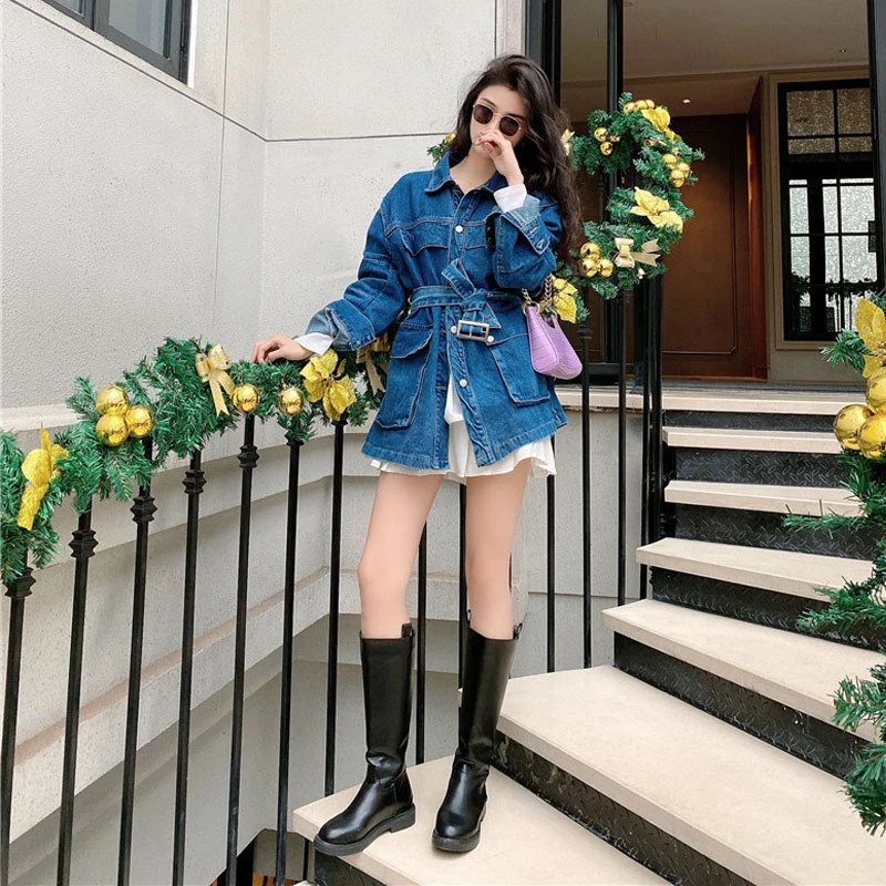 2020 весенние корейские повседневные синие джинсовые пальто куртки женские с