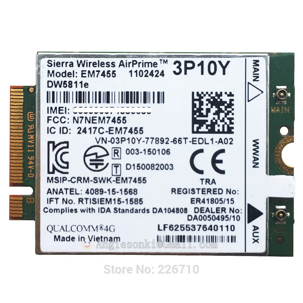 Модуль карты WWAN DW5811e 3P10Y Sierra EM7455 Qualcomm Snapdragon X7 LTE для ноутбука Dell - Цена: 2 074,23 руб.