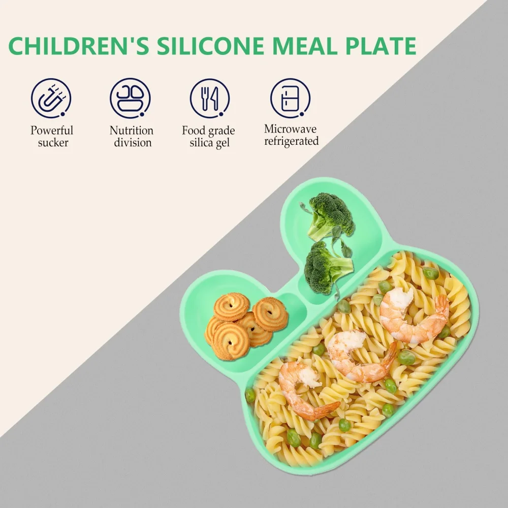 

1pc Practical Silicone Plate Children Sucker Non-skid Divided Feeding Plate