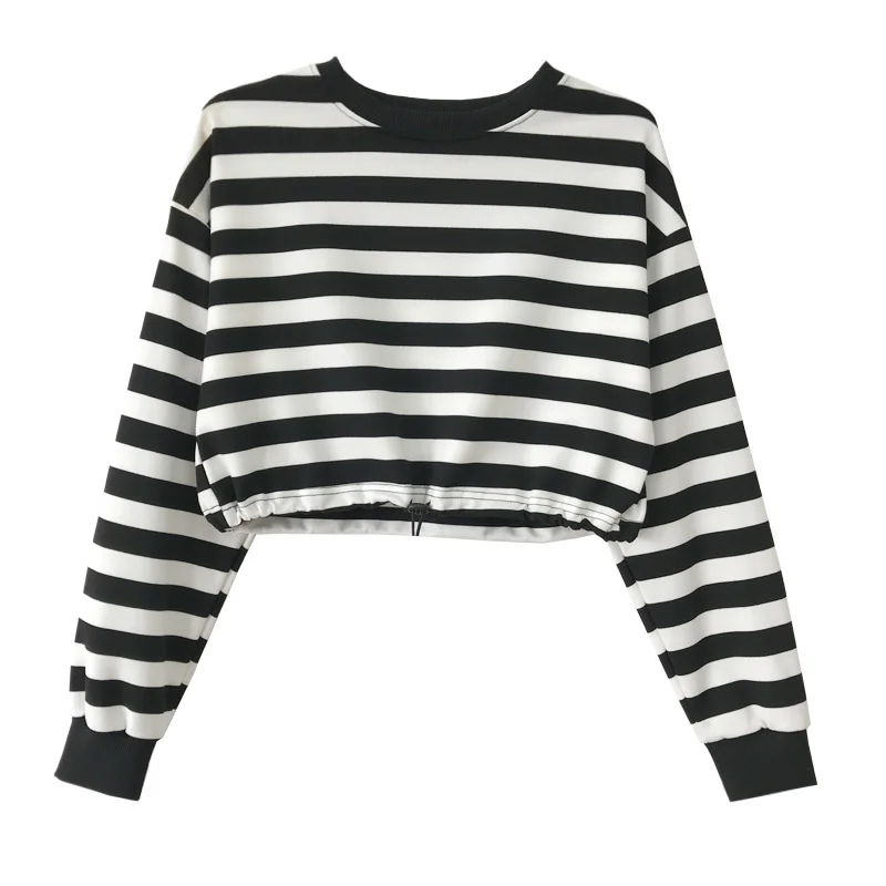 

Woman's Sweatshirt Thin College Drawstring Stripe Loose Ins Casual Age Reduction Wild Net Red Long-sleeved Women Hipster Sweater