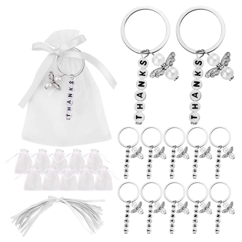 

20 Sets Baptism Party Favors, Wedding Favors Thanks Style Keychain with Drawstring Communion Birthday