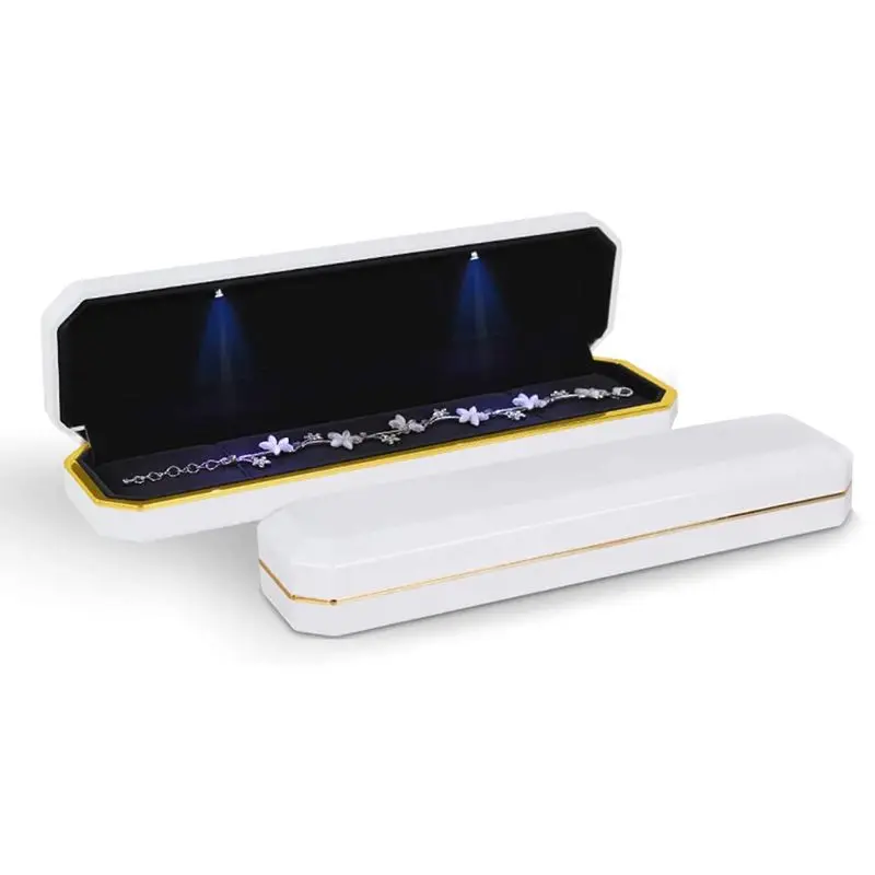 

Luxury Bracelet Box, Square Velvet Wedding Case Jewelry Gift Box with LED Light