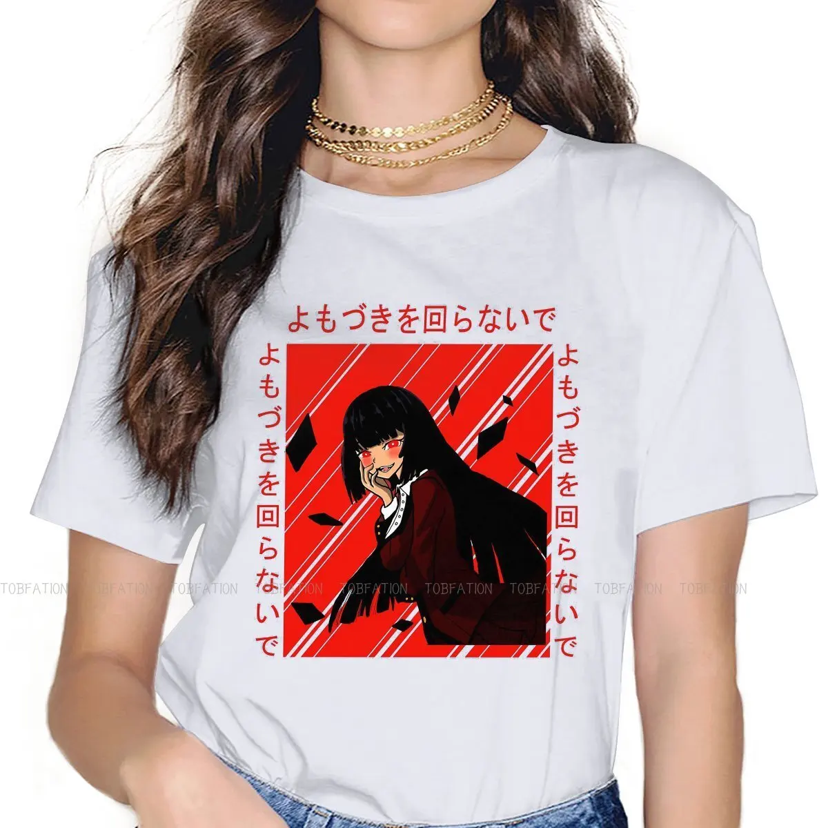 

Красная футболка для девочек, Kakegurui Jabami Yumeko, Мультяшные топы, Harajuku, женская футболка, базовый Графический оверсайз