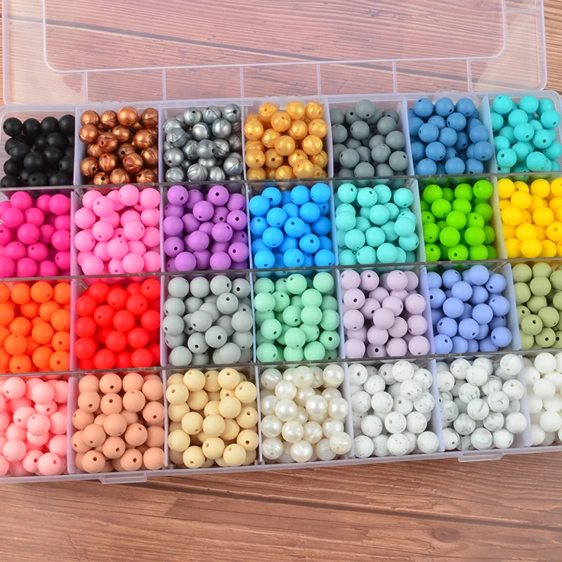 LOFCA-Cuentas redondas de silicona de 12mm para beb&eacute;, juguete de dentici&oacute;n para beb&eacute;, sin BPA, cuentas sueltas de grado alimenticio, DIY, collar de joyer&iacute;a de lactancia, 30 Uds.-5