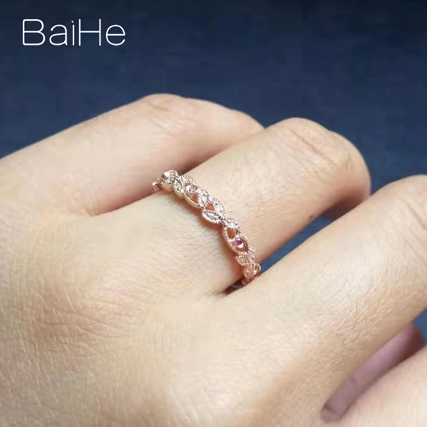 BAIHE Solid 14K розовое золото(AU585) 0.2CT Certified H/SI круглые натуральные бриллианты и рубины обручальное кольцо модные ювелирные украшения Подарочное кольцо