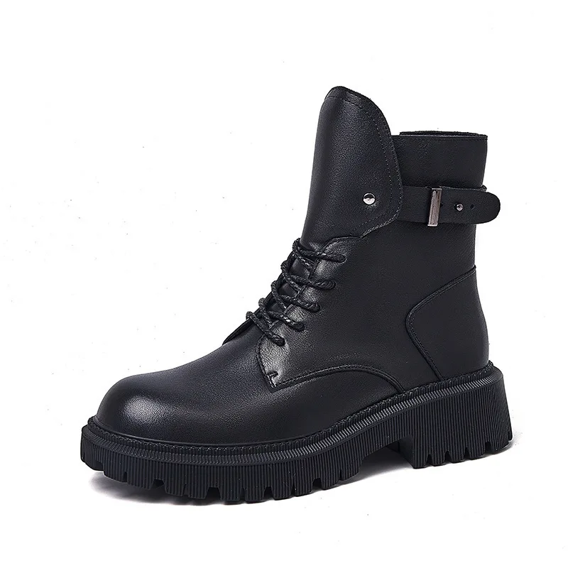 

Koznoy Ankle Boots Zipper Booties for Autumn Winter Ins 2021 Genuine Leather Women Boots Chunky Heel Shoes Platform Shoes