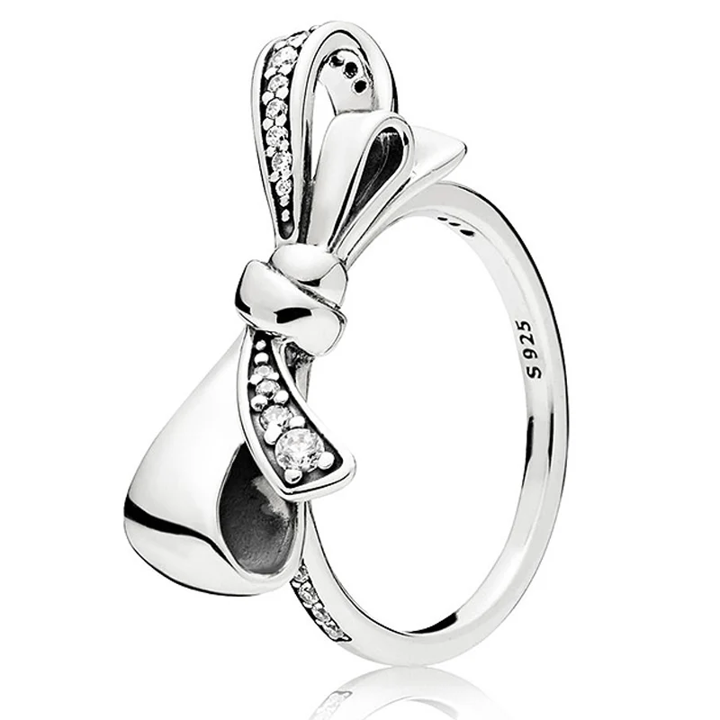 

Two-tone Signature Two Hearts Brilliant Bow Red Heart-shaped You & Me 925 Sterling Silver Ring For Women Gift Fashion Jewelry