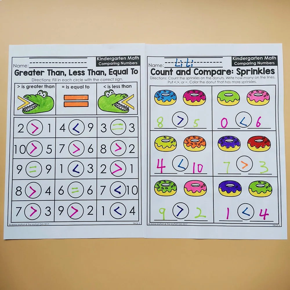 Детский сад Математика сравнение чисел домашняя работа бумага английский