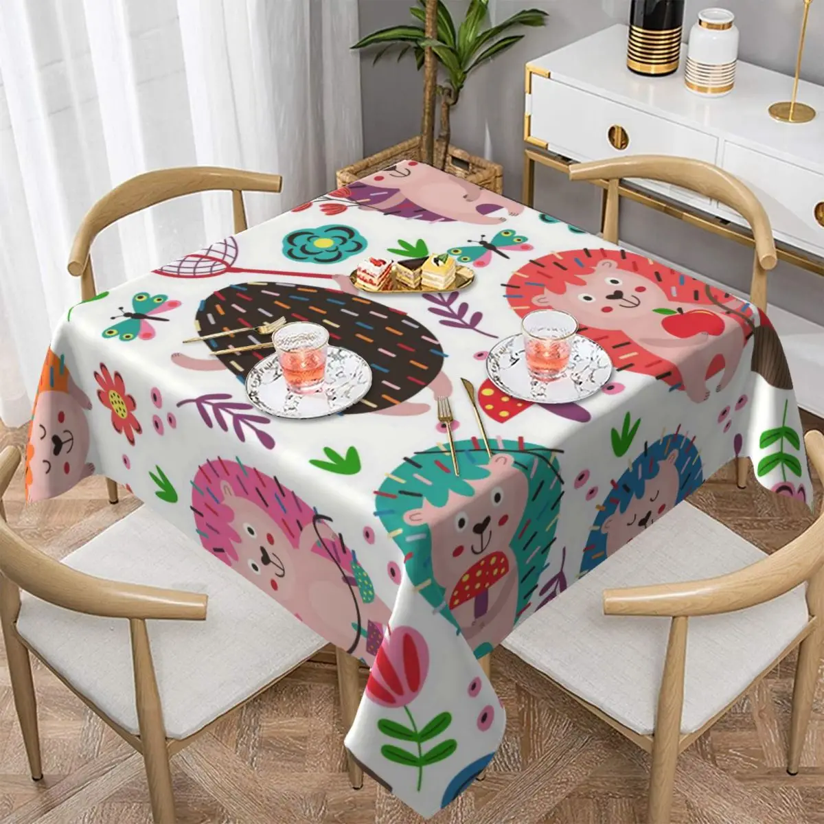 

Hedgehog Square Tablecloth Anime Oil Proof Scratch Resistant Printed Table Cloth For Dining Dance Cover