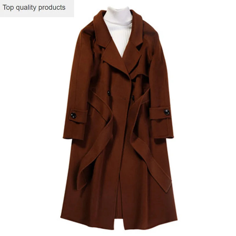 

Зимнее шерстяное пальто для женщин, осень 2020, Свободное длинное пальто, женский элегантный тренчкот, офисное Женское пальто с лацканами, Женское пальто
