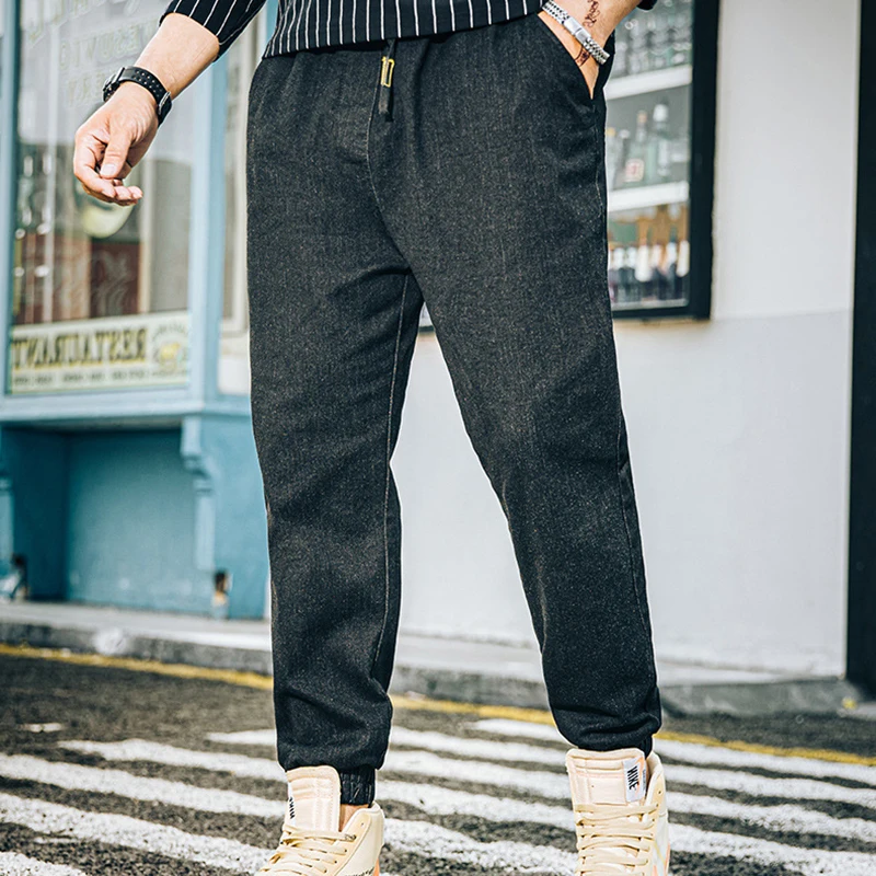 Джинсы мужские свободного покроя Стрейчевые брюки султанки из хлопка