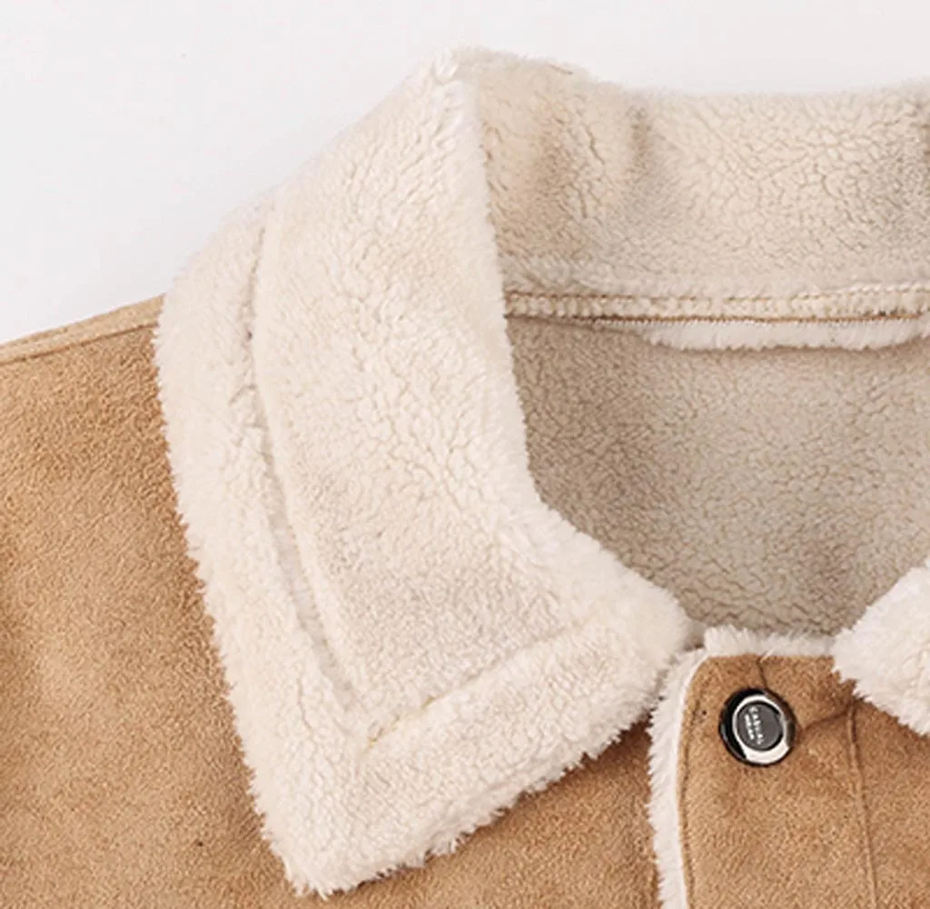 

Men's Leather Coat Winter Vintage Turn-down Collar Fur Lining Solid Imitation Leather Coat Men Ziiper Pocket Outwear