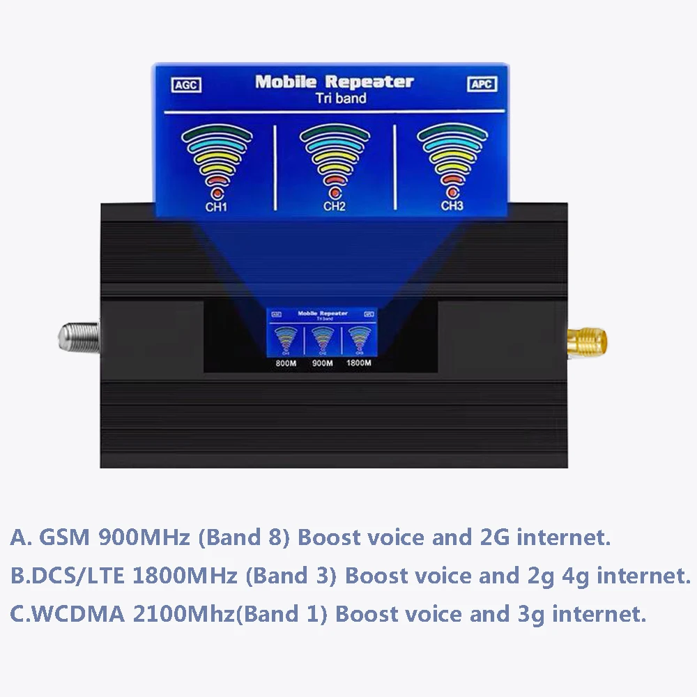 

gsm signal booster amplifier 4g 900 1800 2600 GSM DCS LTE 2G 3G 4G Tri-Band Cellular signal Repeater GSM Mobile Signal Booster