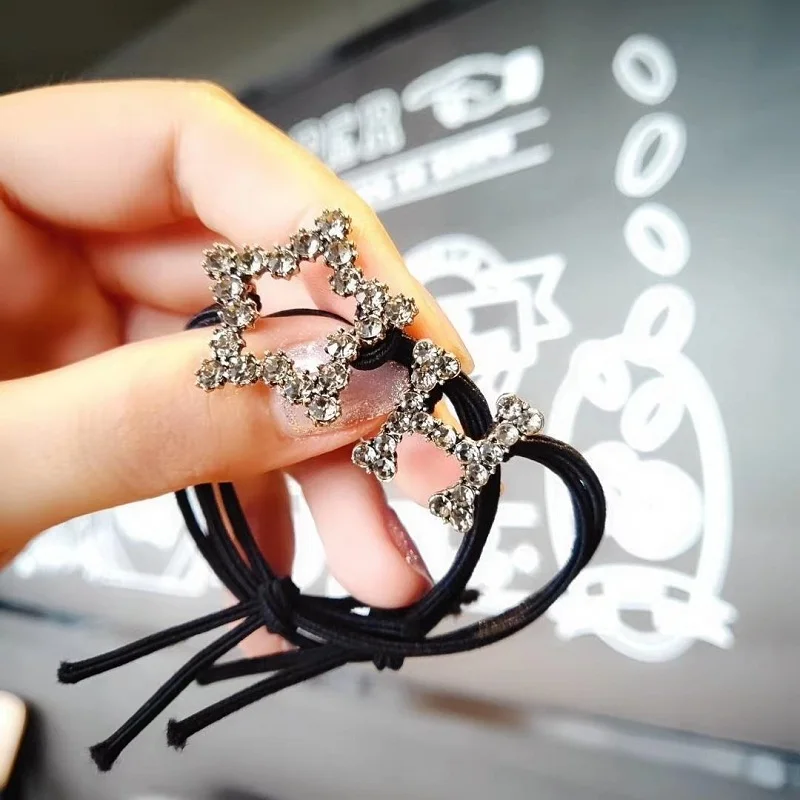 

2PCS/Set New Women Hollow Out Alloy Diamond Hair Cord Simple Hair Rubber Band Fashion Hair Accessories