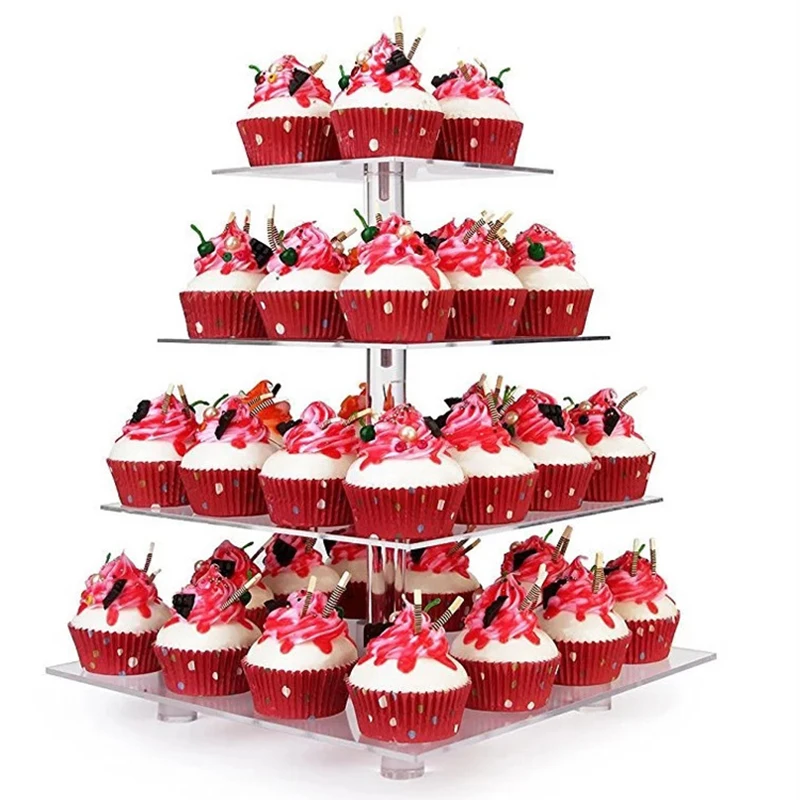 

4 Tier Cake Acrylic Display Stand Transparent Square Tray Cupcake Dessert Holder Wedding Birthday Party Cake Rack Table Decor