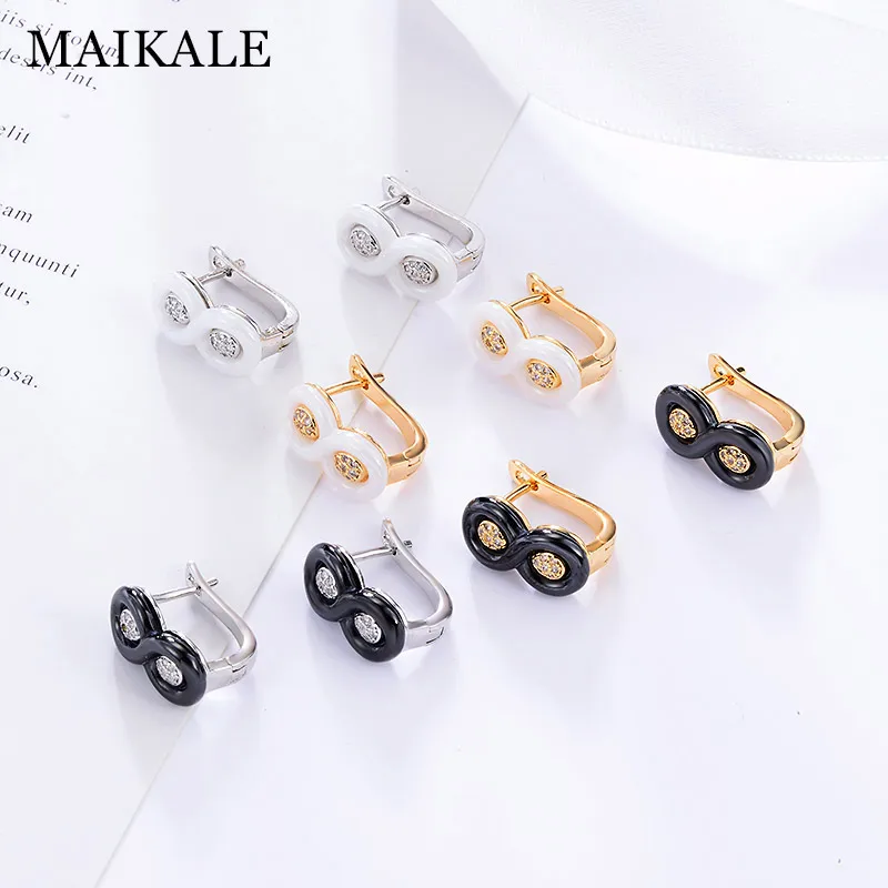 MAIKALE классические белые серьги-гвоздики из керамики белые кубические циркония медь золото серебро цвет Корейский серьги для женщин ювелирные изделия подарки