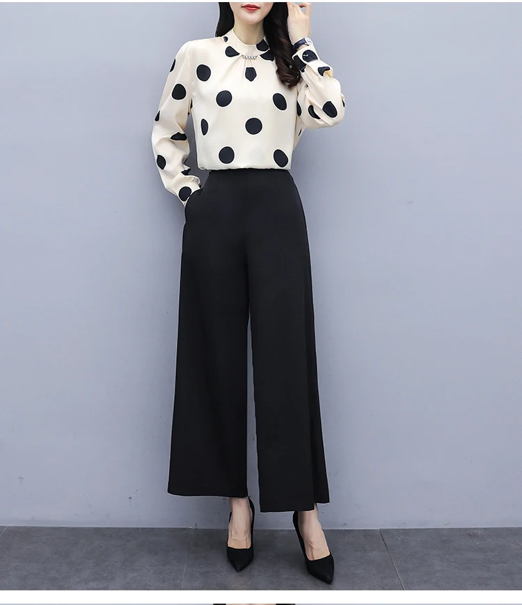 Элегантный OL повседневный комплект из двух предметов: блузка и штаны Женский
