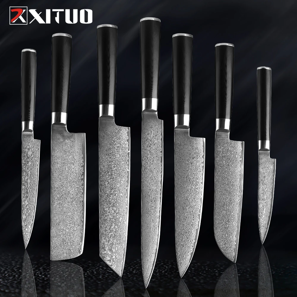 XITUO-طقم سكاكين مطبخ دمشقي ، سكين طاهي ياباني VG10 Sankotu ، سكين ساطور ، سكين كيريتسوكي متعدد الاستخدامات