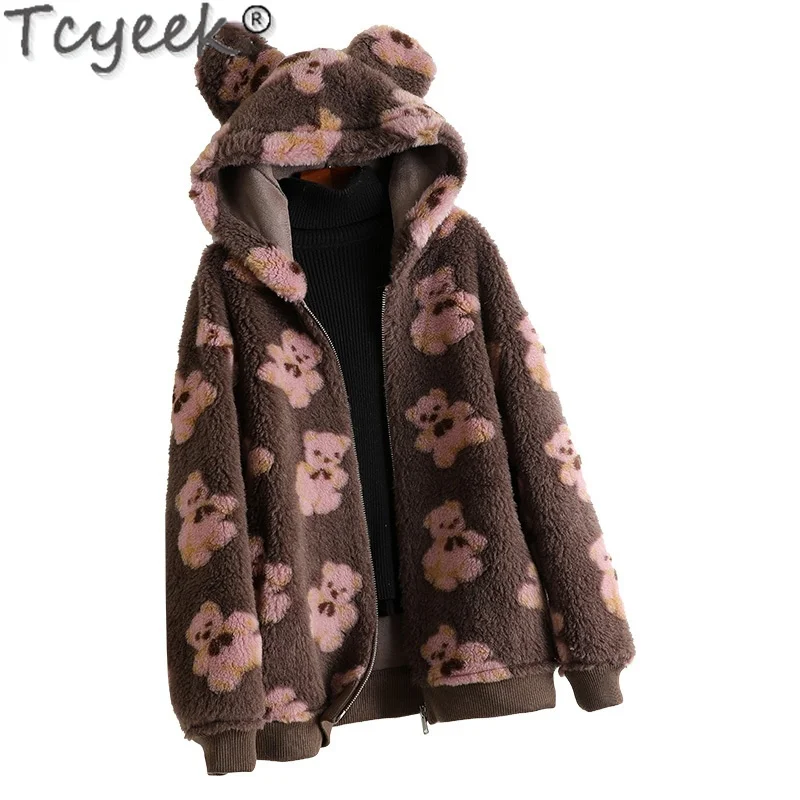 Женское меховое пальто с капюшоном теплая шерстяная куртка оверсайз из