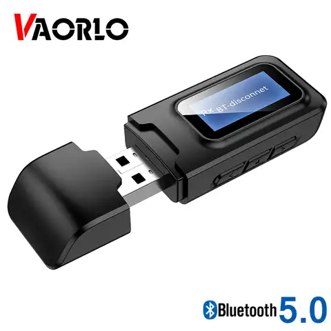 Передатчик VAORLO USB Bluetooth, приемник с ЖК-дисплеем 3,5 мм, AUX, стерео, для ПК, ТВ, автомобиля, наушники 2 в 1, беспроводной адаптер 5,0