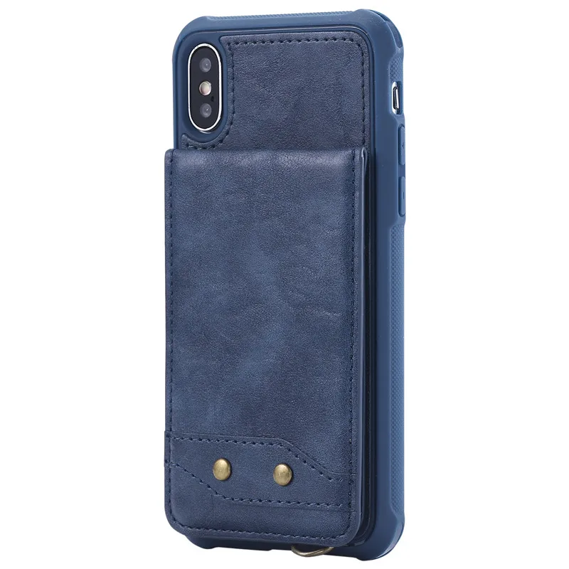Fpr iPhone XR X XS MAX 6 6S 7 8 Plus Роскошный чехол для телефона из искусственной кожи ударопрочный кошелек чехол для карт с длинными короткими ремешками - Цвет: Blue