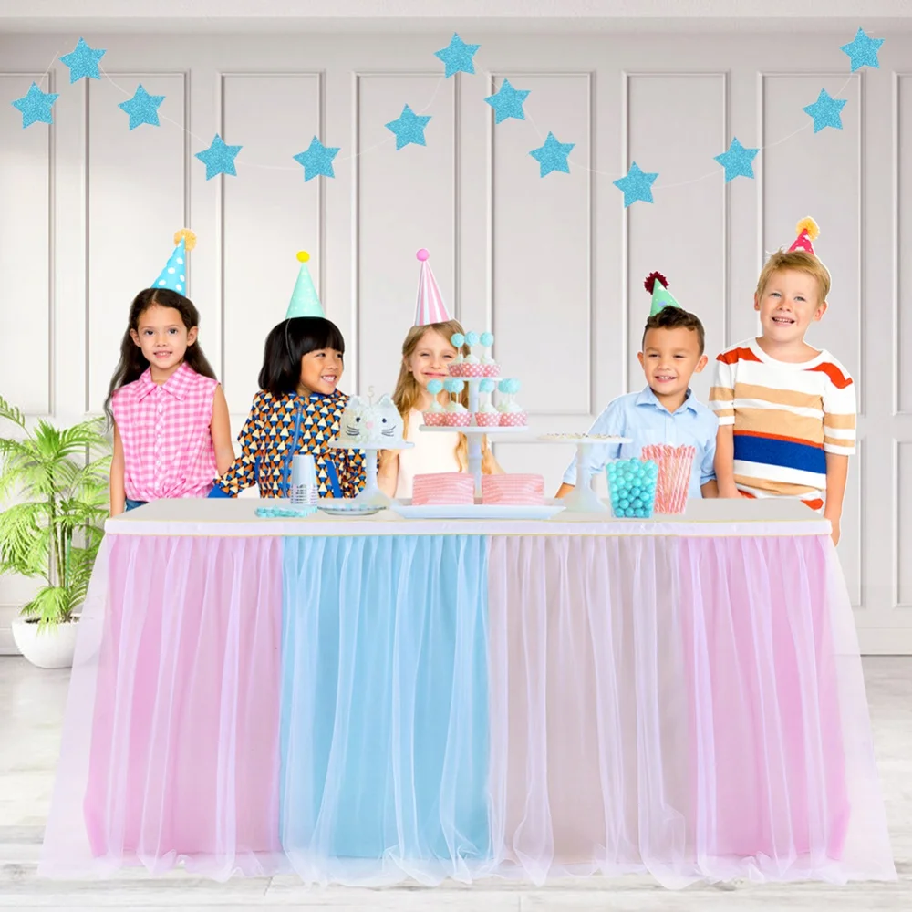 

6/9/14Ft Tulle Table Skirt Rectangular Or Round Table Decor For Baby Gender Reveal Wedding Birthday Party