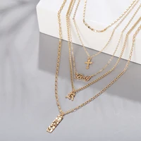 simple retro multilayer necklaces for women boho letter cross layered chain choker jewelry gifts wholesale 2021 new