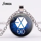Ожерелье с изображением звездного неба в стиле Харадзюку EXO, популярное ожерелье с логотип EXO-поп и стеклянным кабошоном, модные ювелирные изделия, сувенир для фанатов