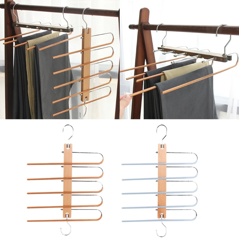 

Non-Slip Pants Hanger with Clips 5 Layered Trousers Rack for Jeans Trousers Skirts Scarf Ties Towels Closet Storage