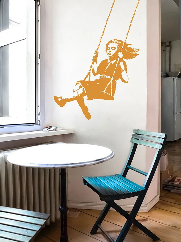Милые виниловые наклейки на стену с девушкой качели домашний декор