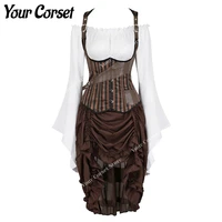 women pirate costume corset dress plus size steampunk corset top lace up peasant shirt caribbean pirate costume dress set brown