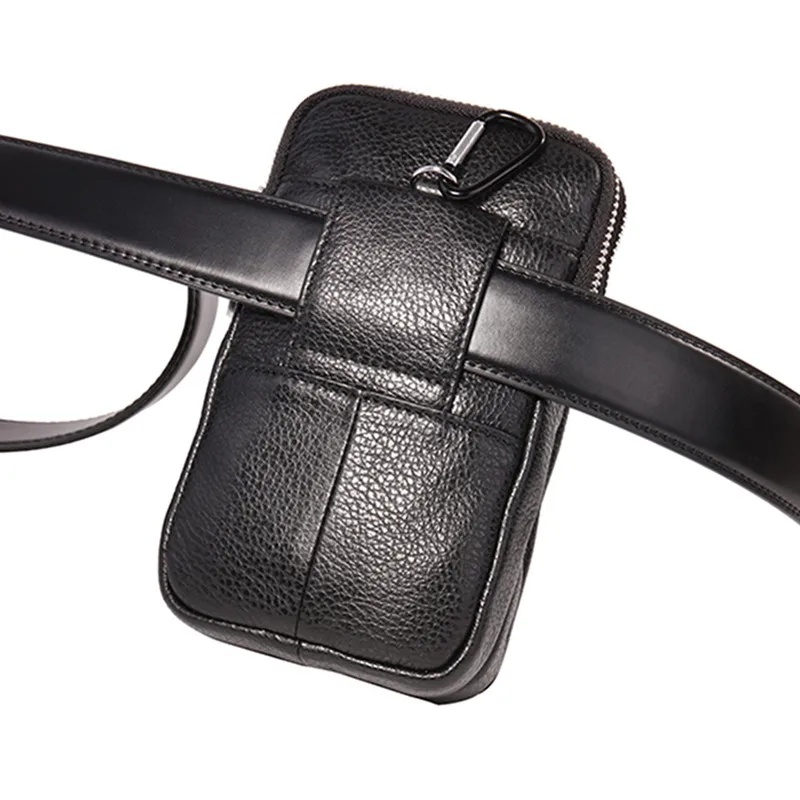 Мужская поясная сумка из натуральной кожи кошельки на двойной молнии с замком