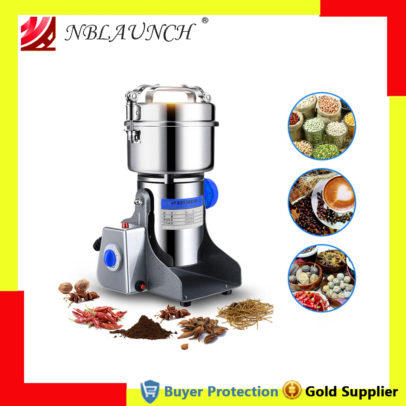 

Coffee Grinder Pepper Grinding Machine Bean Spice Nut Seed Coffee Bean Herbal Nut Powdering Pulverizing Device 800g Electric