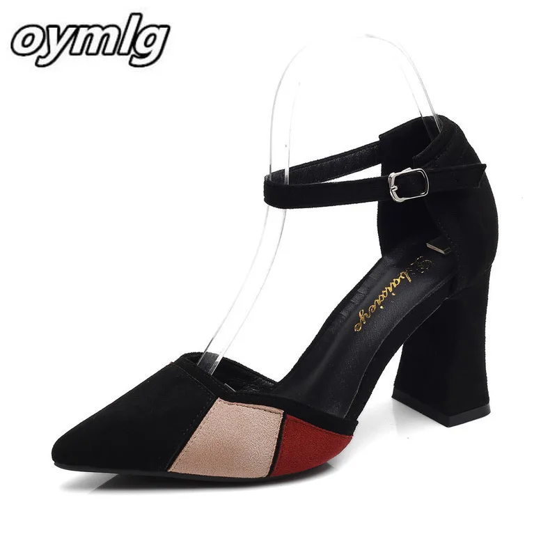 Туфли лодочки женские на толстом каблуке модные туфли с заостренным носком