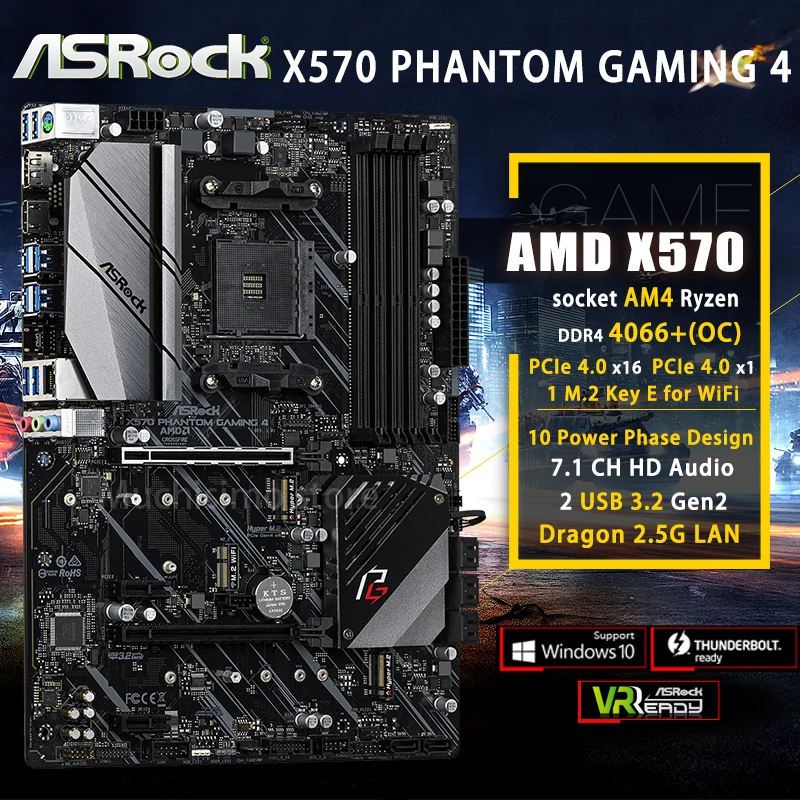 Billig ASRock X570 Phantom Gaming 4 Motherboard AMD X570 DDR4 128GB PCI-E 4,0 Desktop X570 Placa-Mãe AM4 Display Port ATX Neue