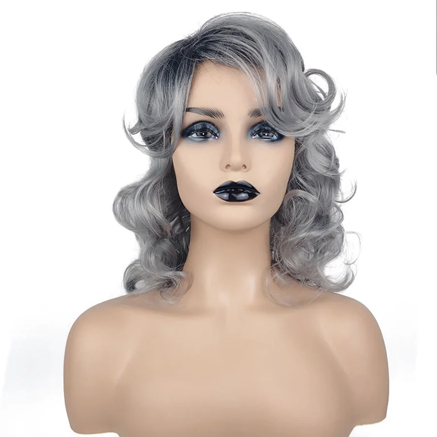 Красота на линии синтетические парики с челкой тела волна серый цвет волос для