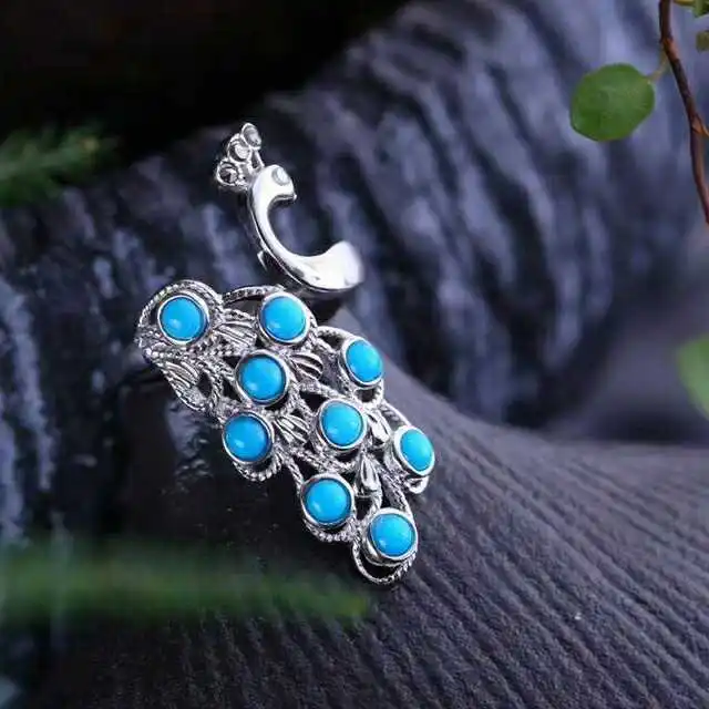 Кольцо с павлином и бирюзой серебро 925 пробы|Кольца| |