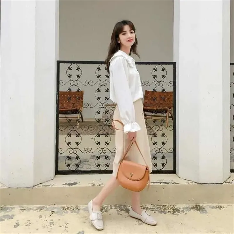 

Solid Kawaii Sweet Shirts White Elegant Women Korean Style Chic Vintage Streetwear Blouses Solid Simple Solid Simple Tops Female