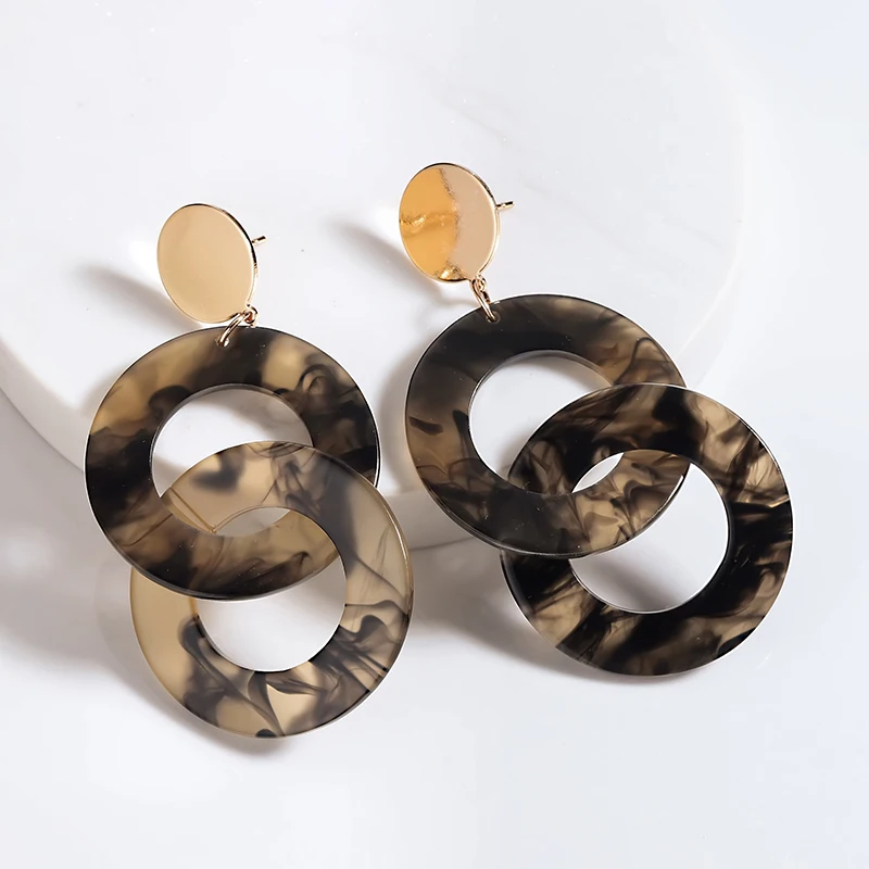 Новые акриловые Висячие серьги для женщин Геометрическая круглая двухслойная