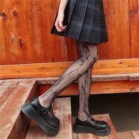 fashion women black printed butterfly letter tights transparent pantyhose party club mesh tattoo patterned white tights