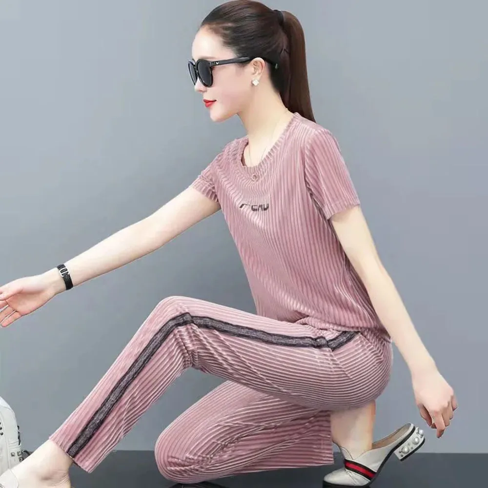 Женский золотистый бархатный костюм Новинка лета 2021 стильная модная спортивная