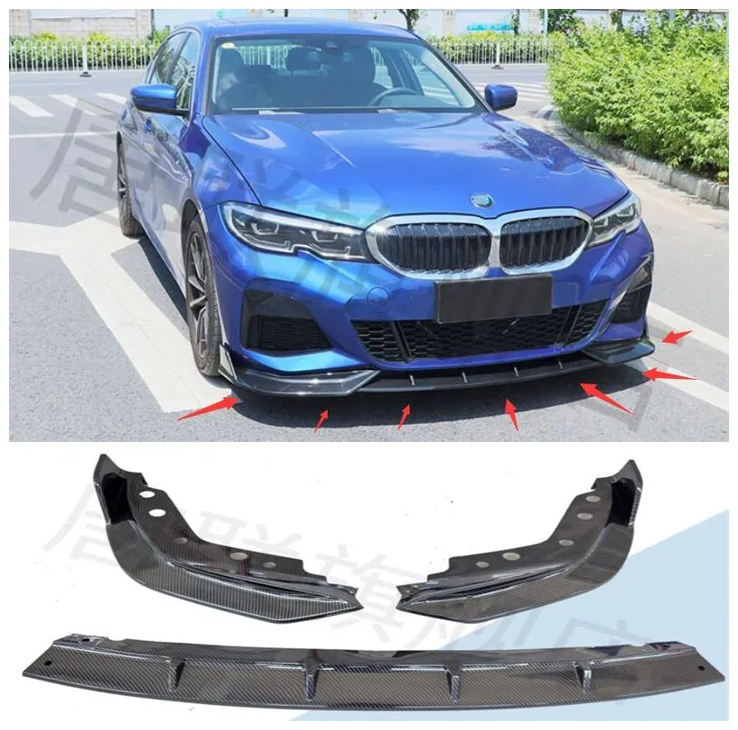

New High Quality ABS Black & ABS Carbon Fibre Front Bumper Lip Splitter Diffuser Lip Spoiler For BMW 3 Series G20 G28 2019-2021