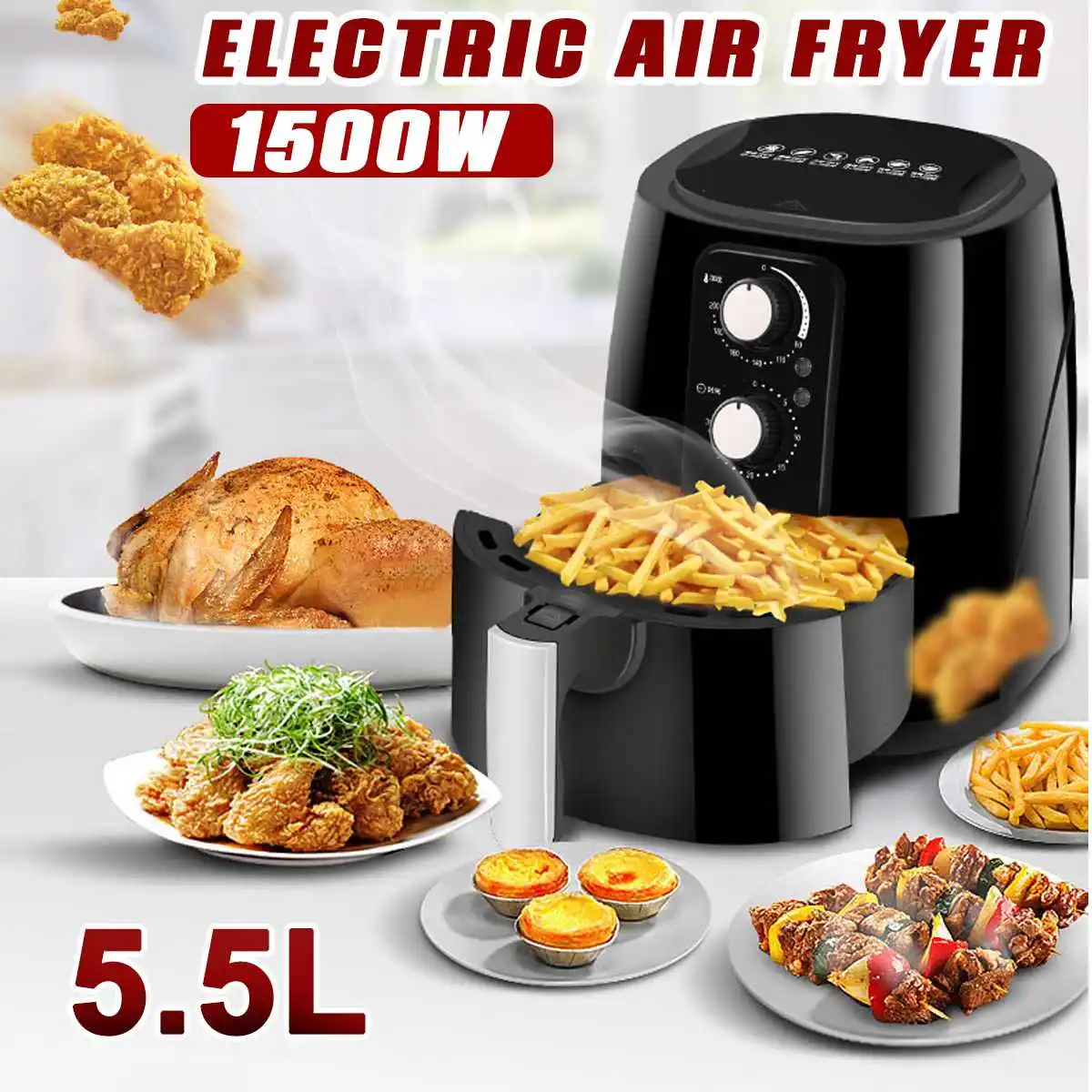 

5.5L 1500W 220V Multifunction Air Fryer Oil free Health Fryer Cooker Smart Touch LCD Deep Airfryer Pizza Fryer for French fries