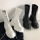 Женские ботинки до середины икры, черные спортивные ботинки на шнуровке и молнии, на платформе и каблуке, Осень-зима 2021