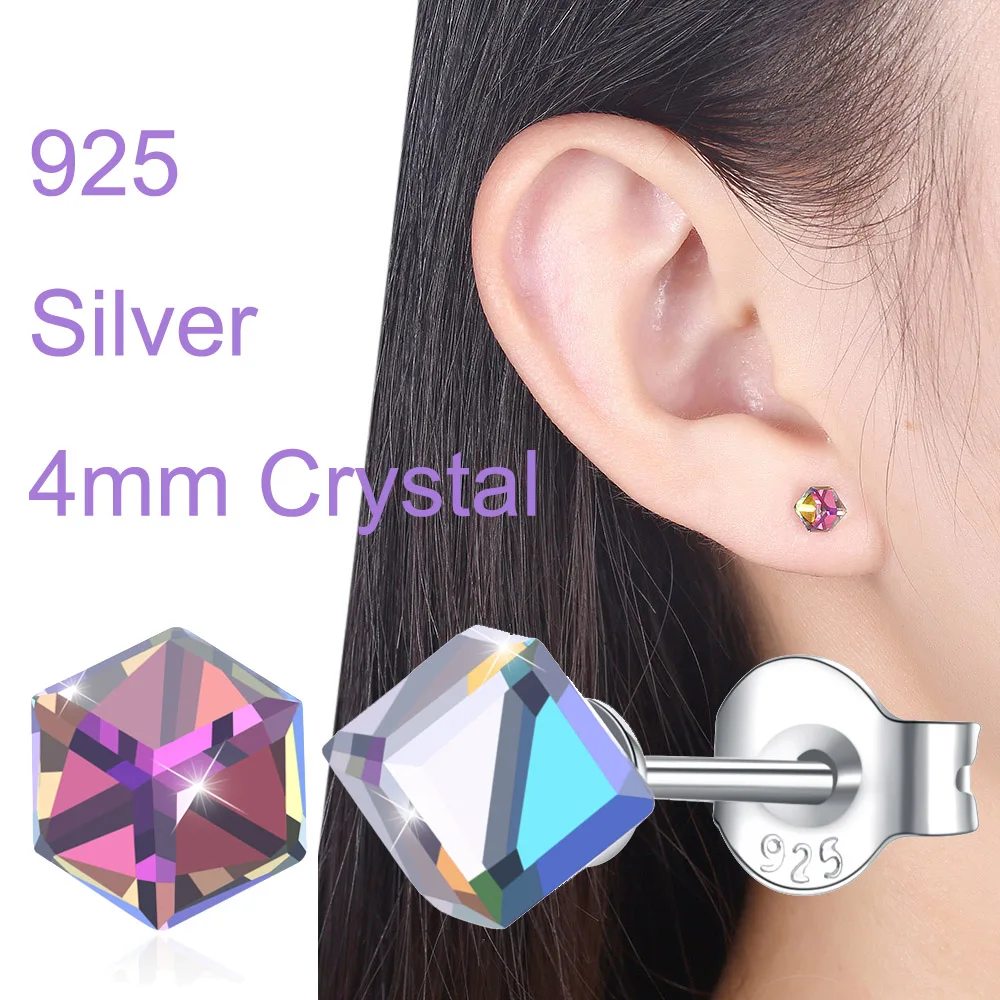 4 мм рубиновые хрустальные серьги с шариками шпильки Серебро S925 пробы базовые для