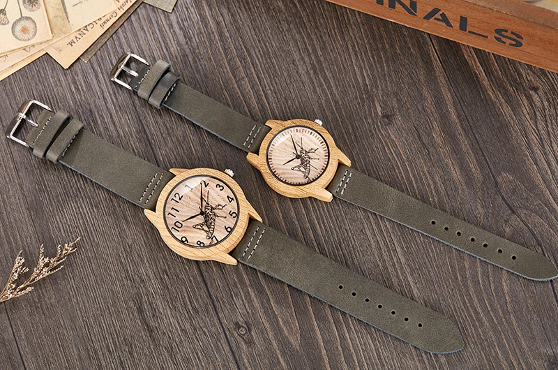 Imitation Bamboo Watch Unisex Genuine Leather Wooden Horse Quartz Wristwatch Minimalist Men Women Male Female Couple Wood Clock images - 6