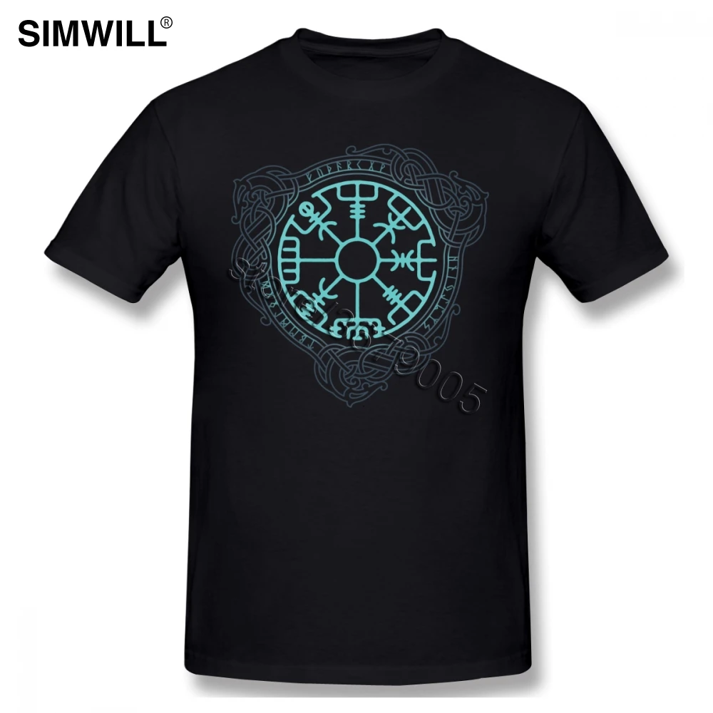 

VEGVISIR Old Norse Runes T Shirts Men's Pure Cotton Tees Viking Rune Circle With Odin'S Tshirt Short Sleeves Leisure T-Shirt