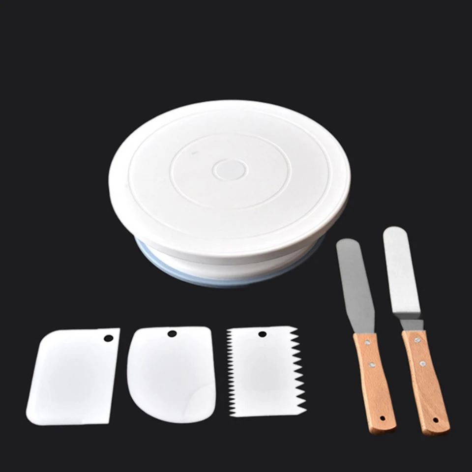 

6Pcs Plastic Cake Turntable Rotating Plastic Dough Knife 10 Inch Decorating Cream Cakes Stand set Cake Rotary Table Baking Tool