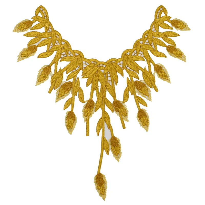 1 шт. украшенный желтыми перьями вышивка большой кружевной воротник тканевый DIY